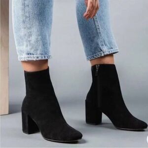 THURSDAY BOOT CO Highline Black Suede Ankle Bootie‎ Chunky Heel Size 5.5
